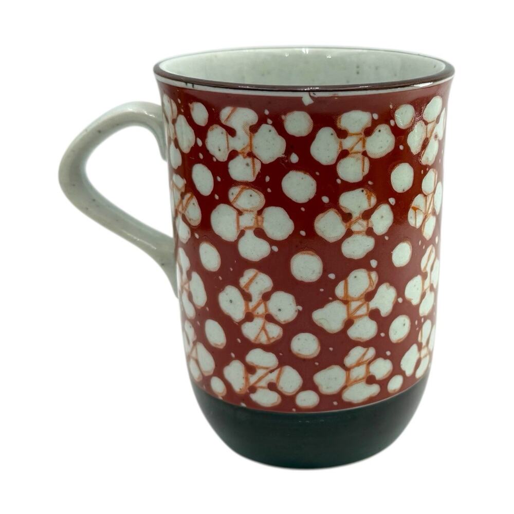 Vintage Stoneware Mug‎ Made In Japan Two Tone Red & Speckled Cream D Handle EUC